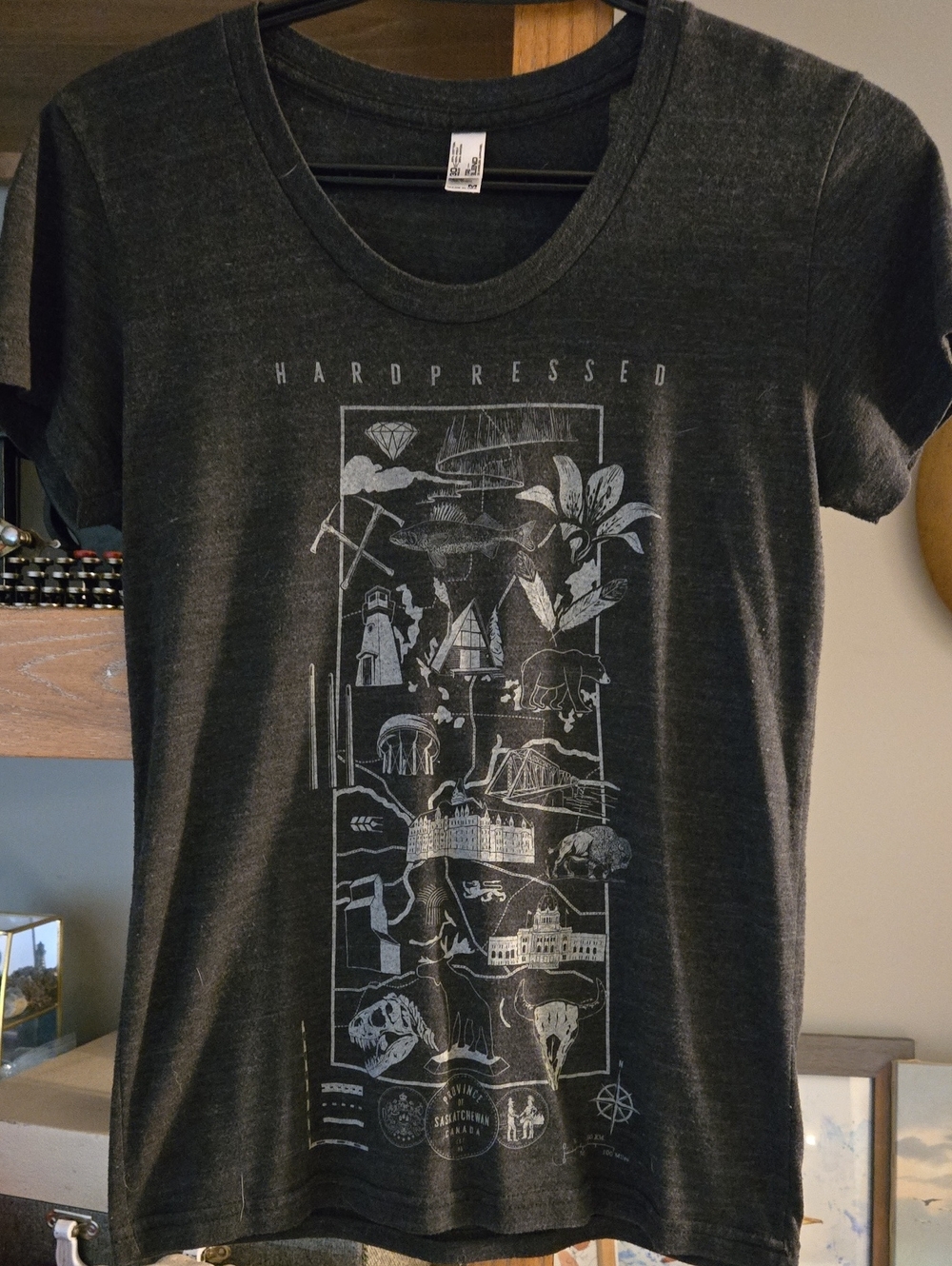 Hardpressed Apparel Charcoal Tri-Blend Tee with White Care Tag